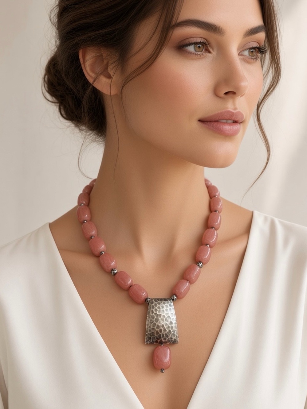 Silpada Cherry Crystal and Hand Hammered Silver Necklace N1188